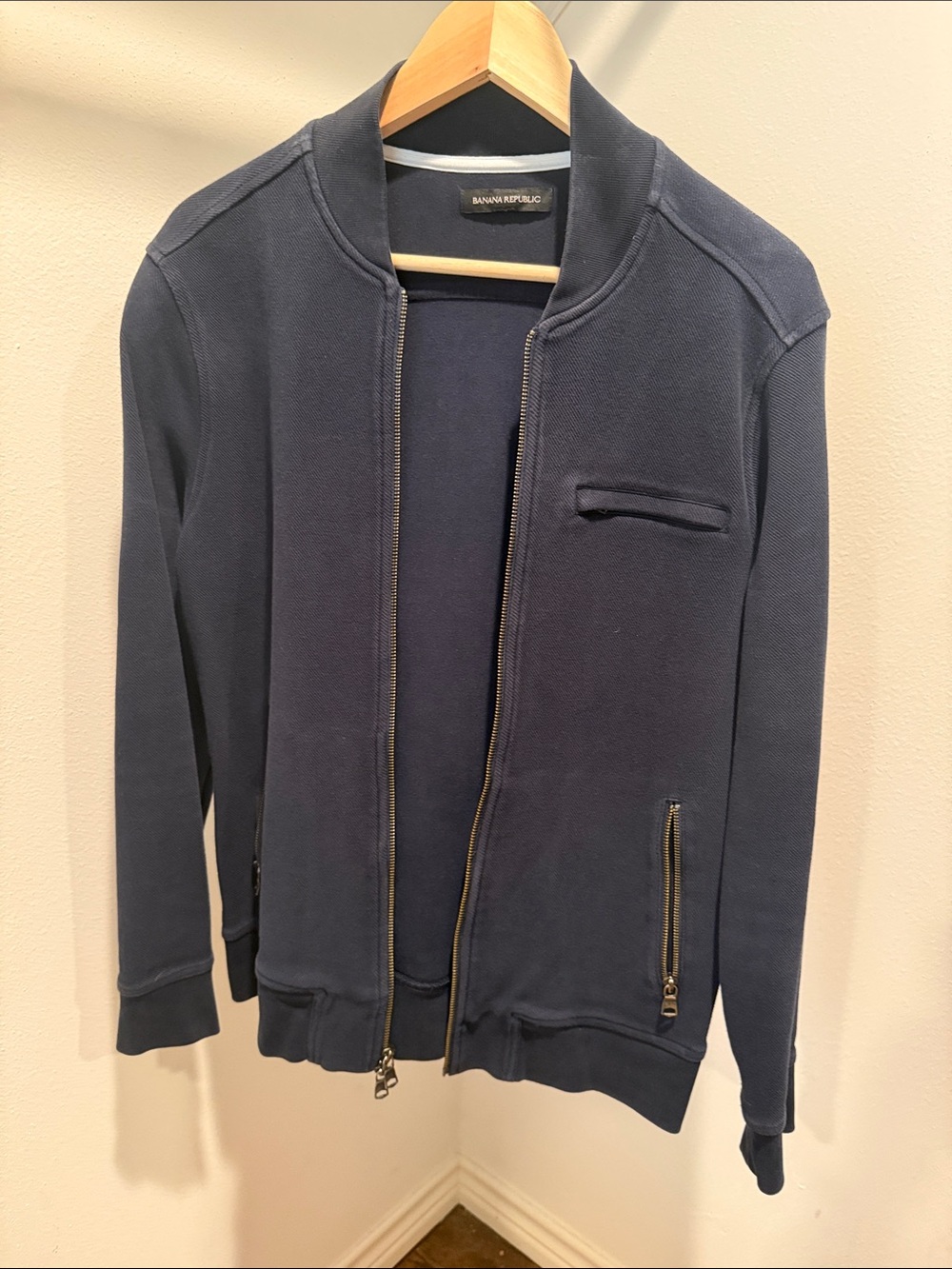 Banana Republic Men's Navy Zip-Up Bomber Cardigan